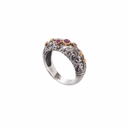 Ruby Byzantine Band Ring 18k Yellow Gold and Sterling Silver 925