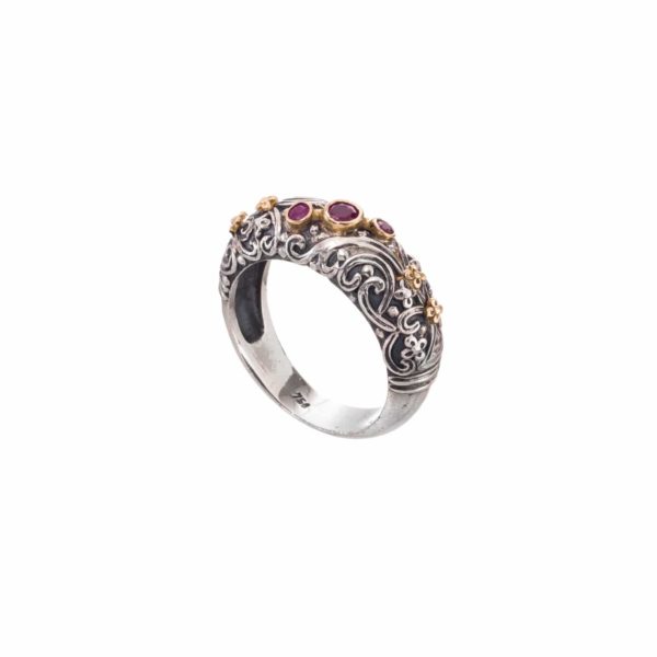 Ruby Byzantine Band Ring 18k Yellow Gold and Sterling Silver 925 - Image 2