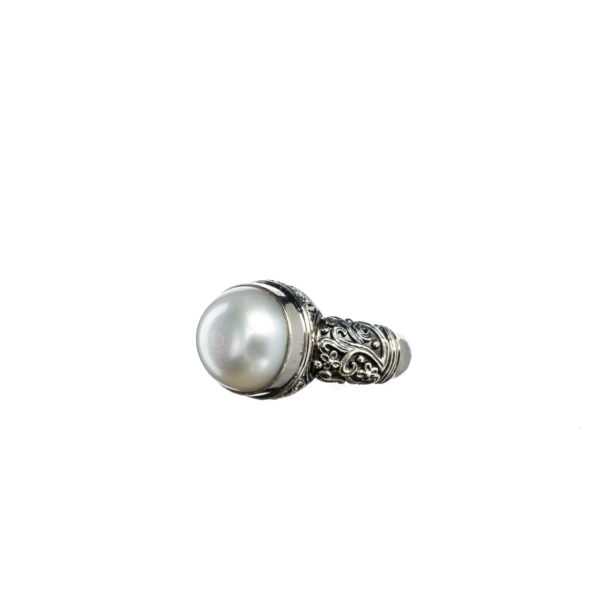 Solitaire Pearl Byzantine Ring in Sterling Silver 925 - Image 3