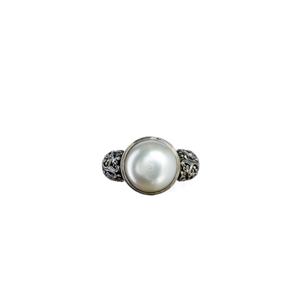 Solitaire Pearl Byzantine Ring in Sterling Silver 925 - Image 2