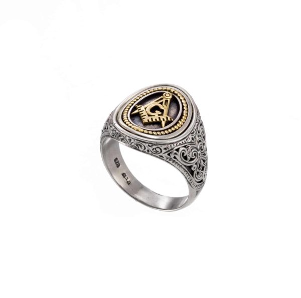 Masonic Lodge Freemason Ring for Men’s 18k Yellow Gold and Sterling Silver 925