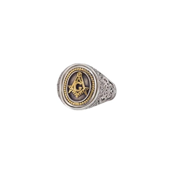 Masonic Lodge Freemason Ring for Men’s 18k Yellow Gold and Sterling Silver 925 - Image 2