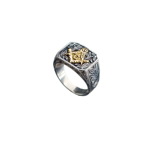 Masonic Knight Templar for Men’s Ring 18k Yellow Gold and Sterling Silver 925