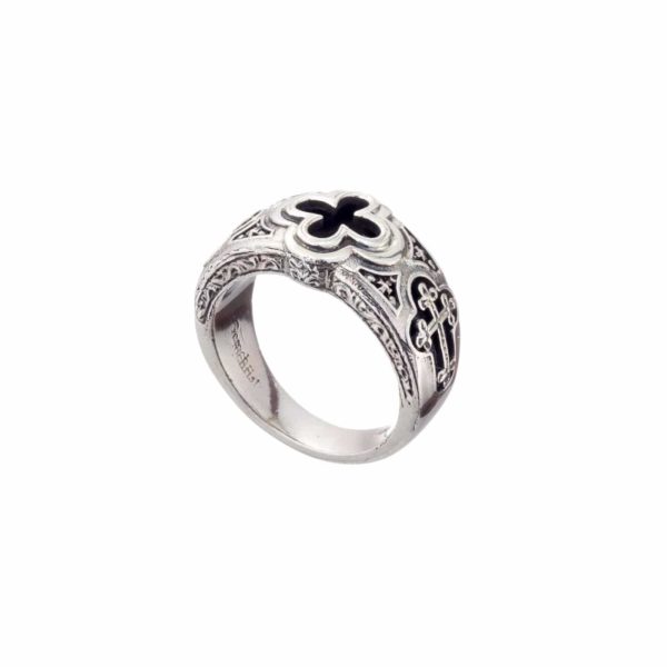 Triple Cross for Men’s Band Byzantine Ring in Sterling Silver 925