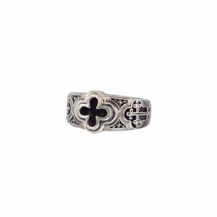 Triple Cross for Men’s Band Byzantine Ring in Sterling Silver 925