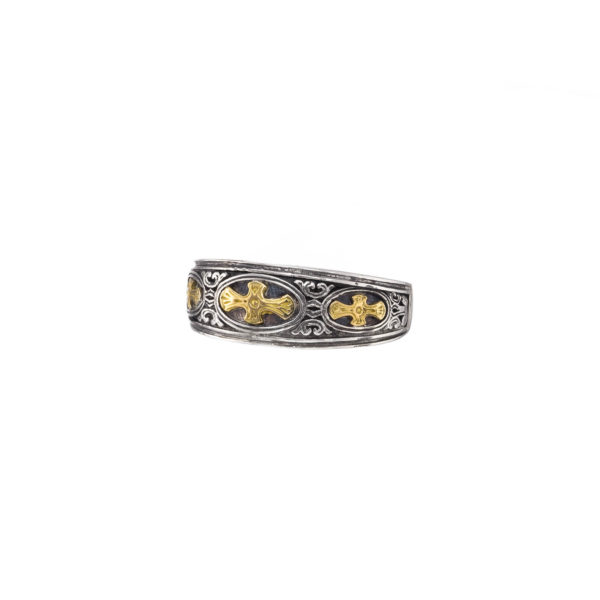 Triple Cross Band Byzantine Ring 18k Yellow Gold and Sterling Silver 925