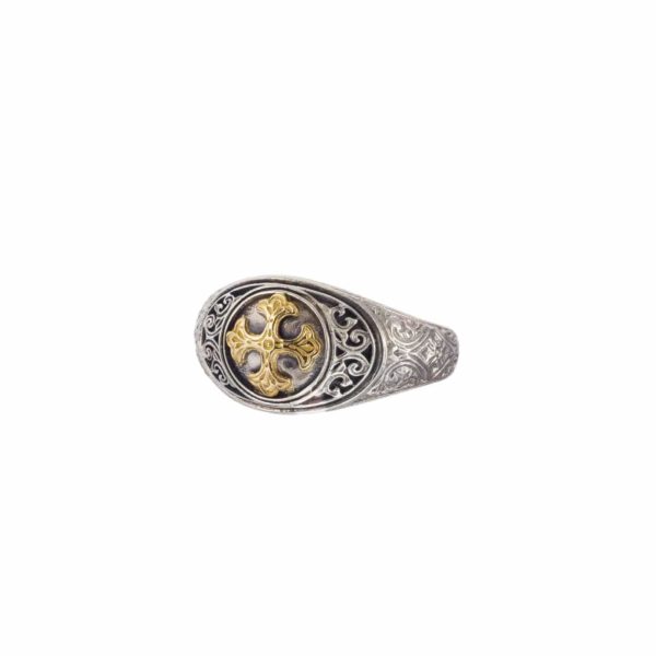 Maltese Cross Oval For Men’s Band Ring 18k Yellow Gold and Sterling Silver 925 - Image 2