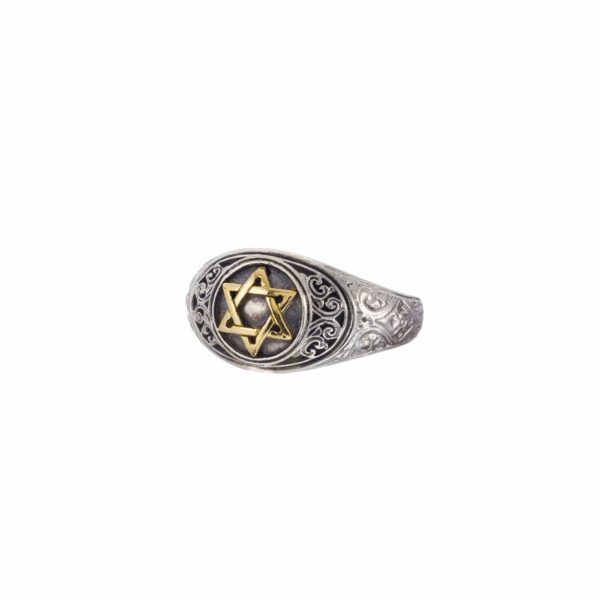 Star of David for Men’s Band Ring 18k Yellow Gold and Sterling Silver 925 - Image 2