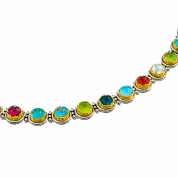 Silver with Gold plated Parts Multi-Colored Stone Link Necklace for Ladies - Image 2