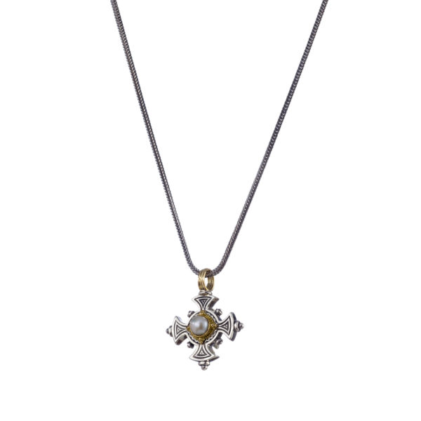 Byzantine Cross Pendant Garnet 18k Yellow Gold and Sterling Silver 925 - Image 2