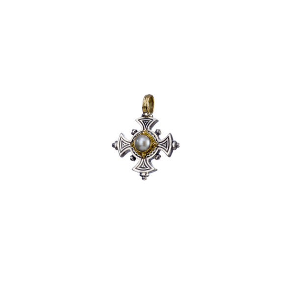 Byzantine Cross Pendant Garnet 18k Yellow Gold and Sterling Silver 925