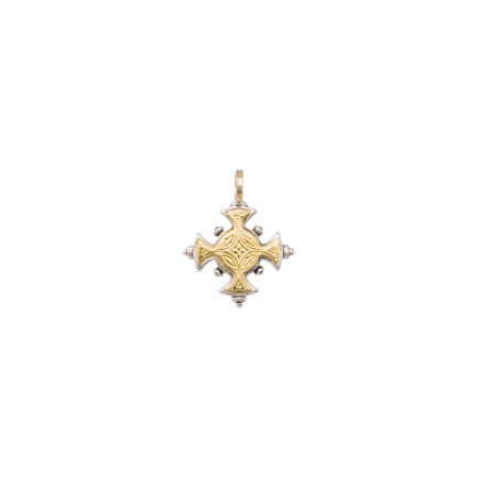 Byzantine Cross Pendant 18k Yellow Gold and Sterling Silver 925