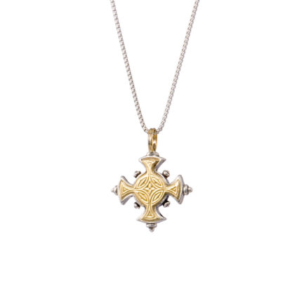 Byzantine Cross Pendant 18k Yellow Gold and Sterling Silver 925