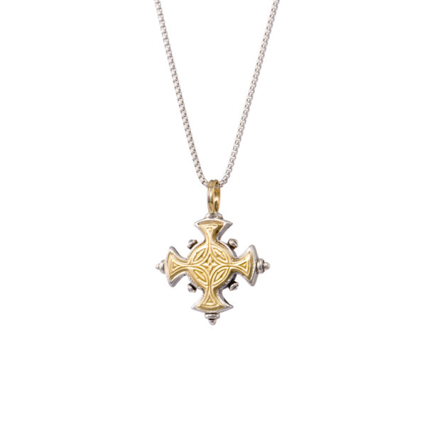 Byzantine Cross Pendant 18k Yellow Gold and Sterling Silver 925 - Image 2