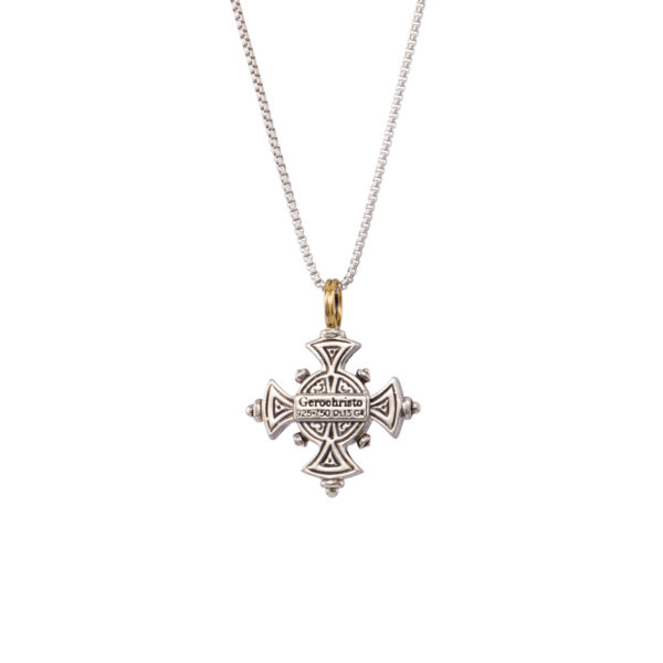 Byzantine Cross Pendant Garnet 18k Yellow Gold and Sterling Silver 925 - Image 3