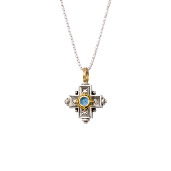 Byzantine Cross Pendant Garnet 18k Yellow Gold and Sterling Silver 925 - Image 2