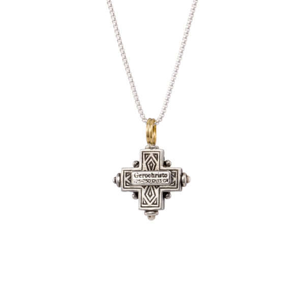 Byzantine Cross Pendant Garnet 18k Yellow Gold and Sterling Silver 925 - Image 3