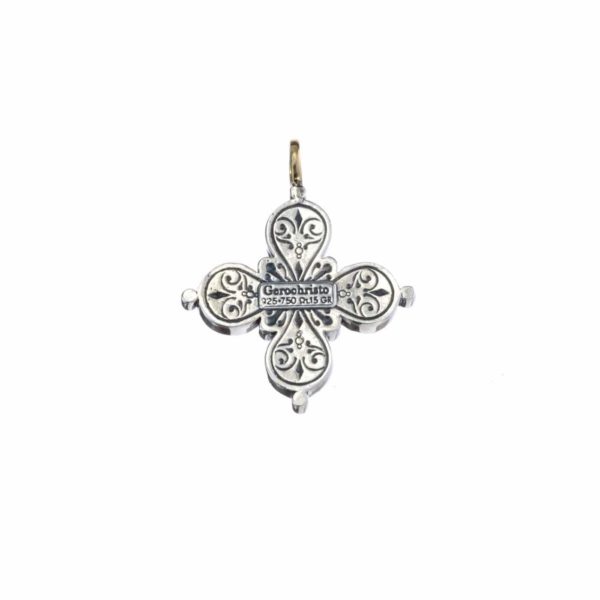 Byzantine Cross Pendant 18k Yellow Gold and Sterling Silver 925 - Image 2