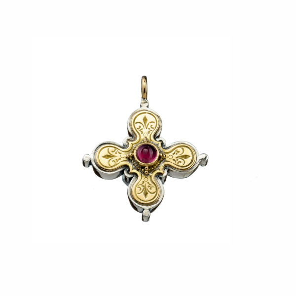 Byzantine Cross Pendant 18k Yellow Gold and Sterling Silver 925