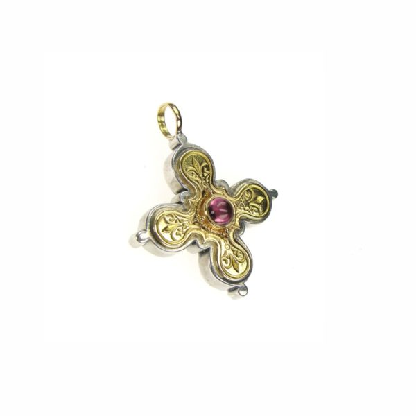 Byzantine Cross Pendant 18k Yellow Gold and Sterling Silver 925 - Image 2