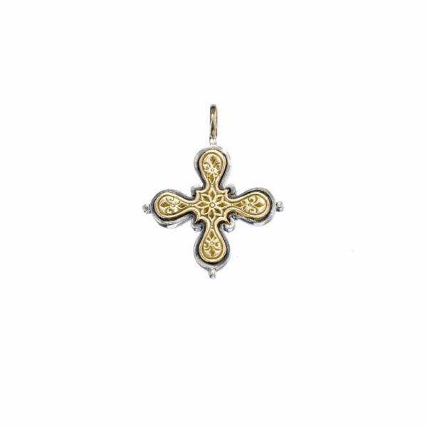 Byzantine Cross Pendant 18k Yellow Gold and Sterling Silver 925