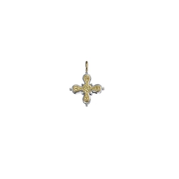 Byzantine Cross Pendant 18k Yellow Gold and Sterling Silver 925 - Image 2