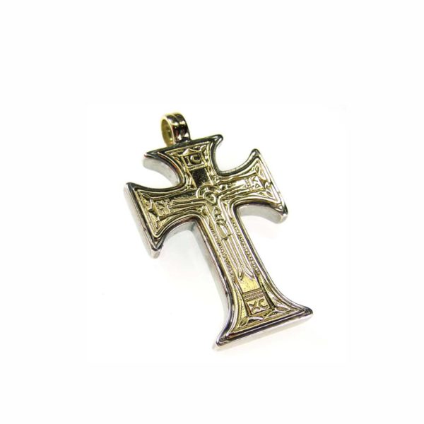 Byzantine Cross Pendant (IC XC NI KA) 18k Yellow Gold and Sterling Silver 925