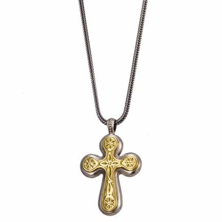 Byzantine Cross Pendant 18k Yellow Gold and Sterling Silver 925