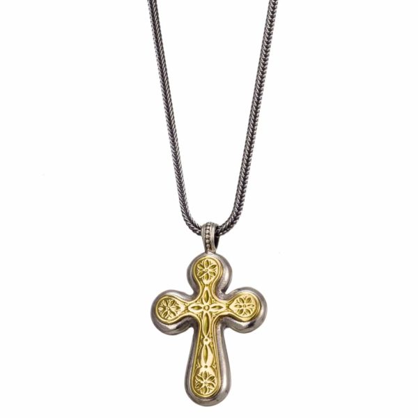 Byzantine Cross Pendant 18k Yellow Gold and Sterling Silver 925 - Image 2