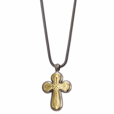 Byzantine Cross Pendant 18k Yellow Gold and Sterling Silver 925