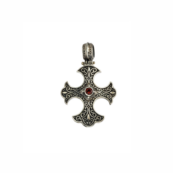 Gothic Handmade Cross Pendant Garnet in Sterling Silver 925