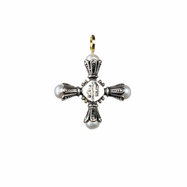 Freshwater Pearls Cross Pendant 18k Yellow Gold and Sterling Silver 925 - Image 4