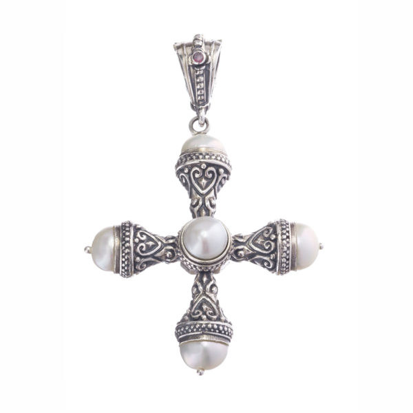 Freshwater Pearls Cross Pendant in Sterling Silver 925