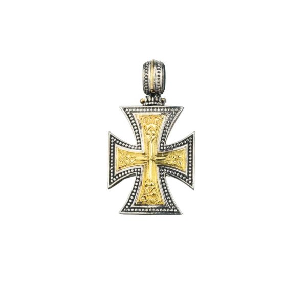 Maltese Men’s Cross Pendant 18k Yellow Gold and Sterling Silver 925