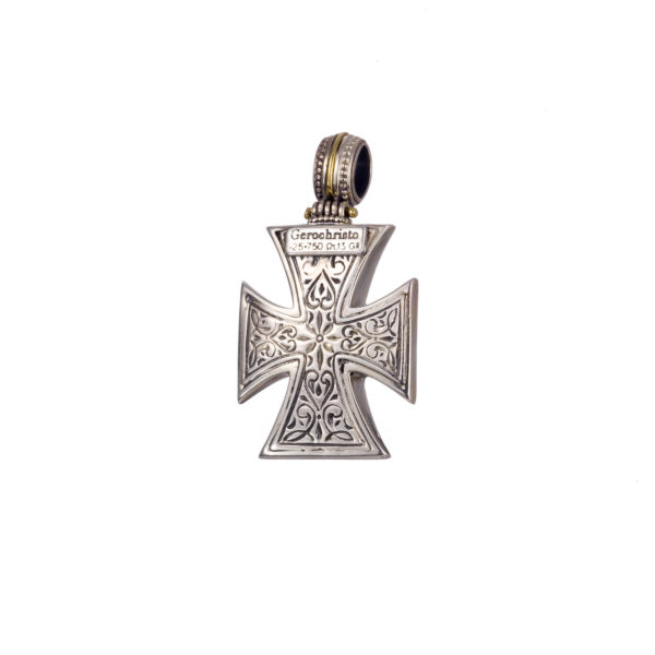 Maltese Men’s Cross Pendant 18k Yellow Gold and Sterling Silver 925 - Image 2