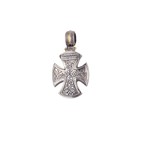 Maltese Men’s Cross Pendant 18k Yellow Gold and Sterling Silver 925 - Image 2