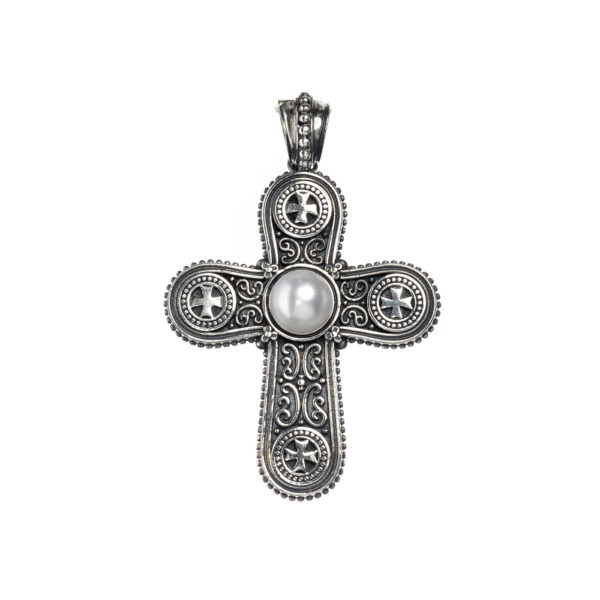 Byzantine Cross Pendant for Men’s Pearl in Sterling Silver 925