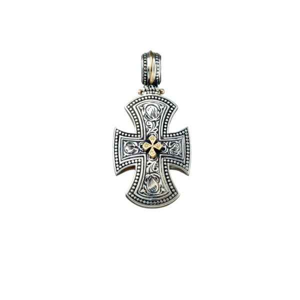Maltese Men’s Cross Pendant 18k Yellow Gold and Sterling Silver 925