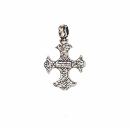 Gothic Handmade Cross Pendant 18k Yellow Gold and Sterling Silver 925