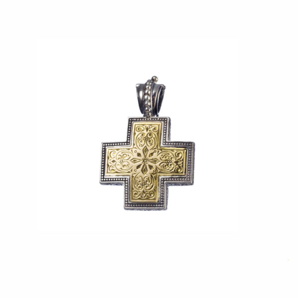 Byzantine Cross Pendant 18k Yellow Gold and Sterling Silver 925