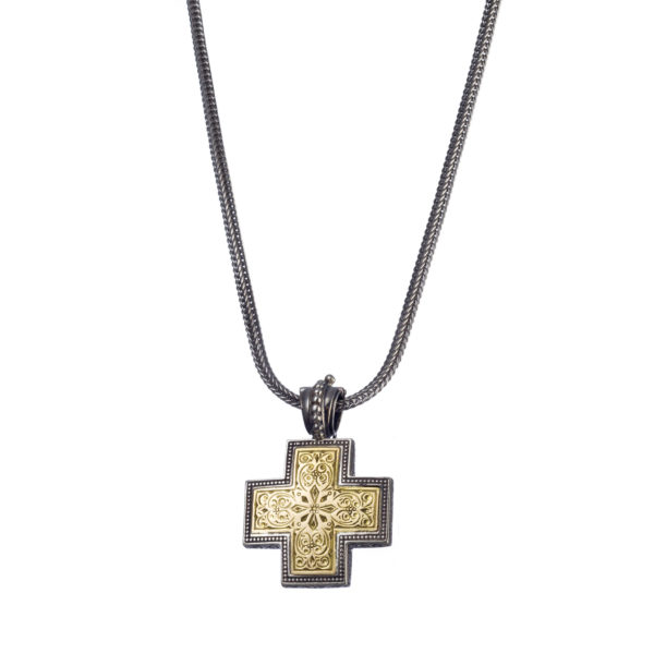 Byzantine Cross Pendant 18k Yellow Gold and Sterling Silver 925 - Image 2