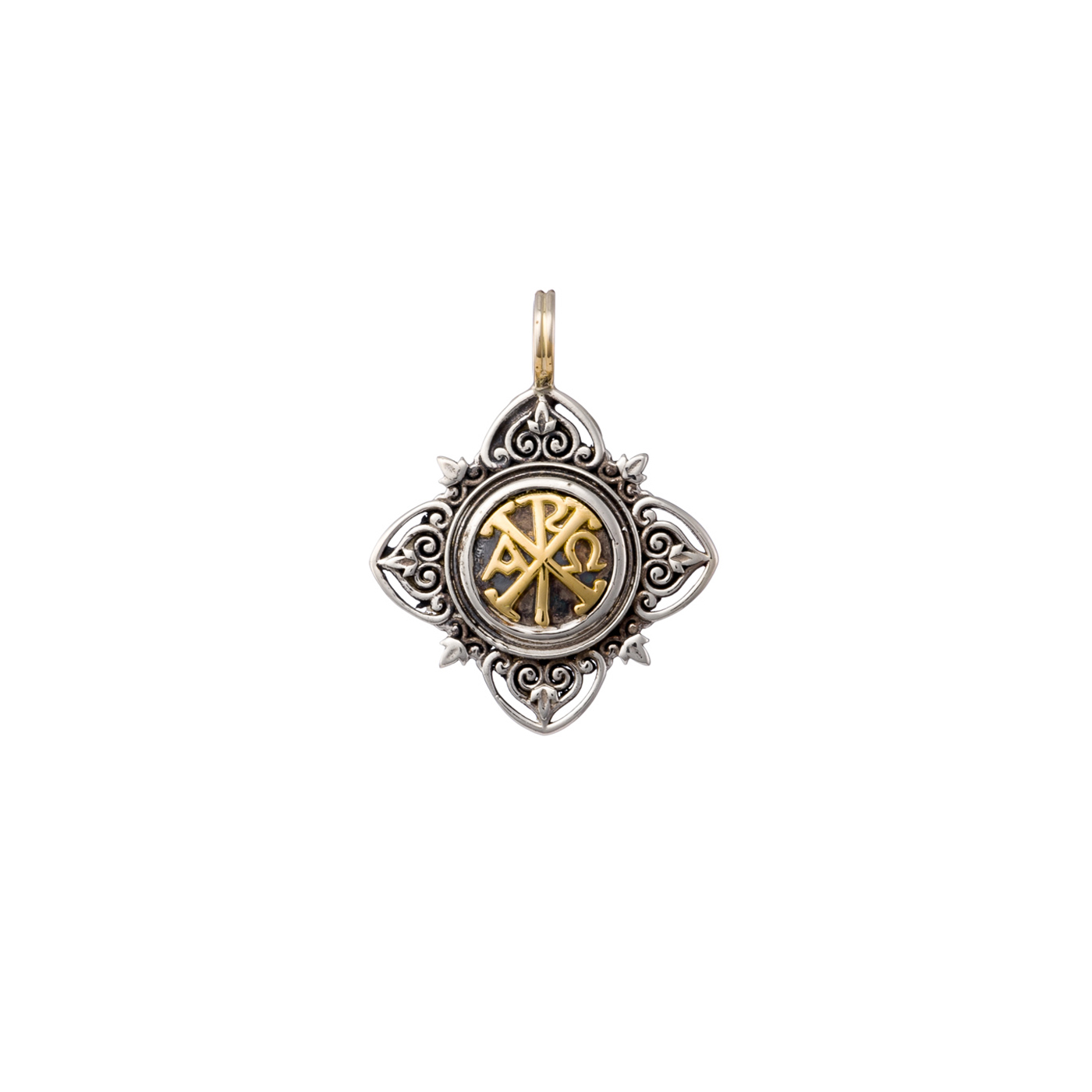 Chi-Rho Cross Pendant Byzantine 18k Yellow Gold and Sterling Silver 925 ...