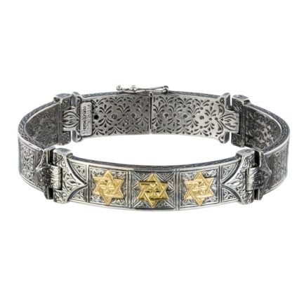 Star of David Men’s Bangle Bracelet 18k Yellow Gold and Sterling Silver 925