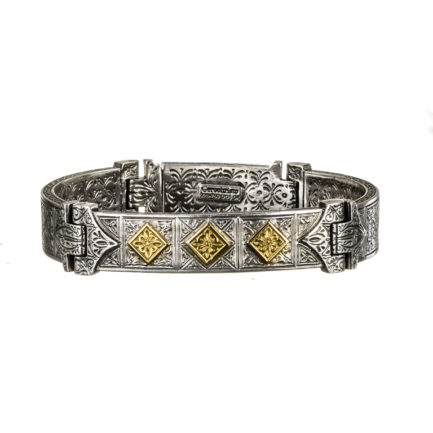 Men’s Bangle Byzantine Bracelet Rhombus Motif 18k Yellow Gold and Silver 925