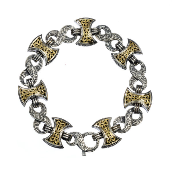 Double Axe Men’s Link Bracelet Yellow Gold k18 and Sterling Silver 925