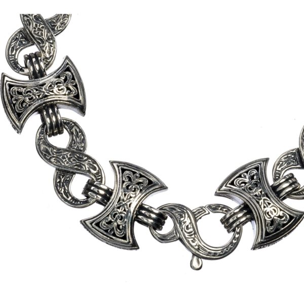 Double Axe Men’s Link Bracelet in Sterling Silver 925 - Image 2