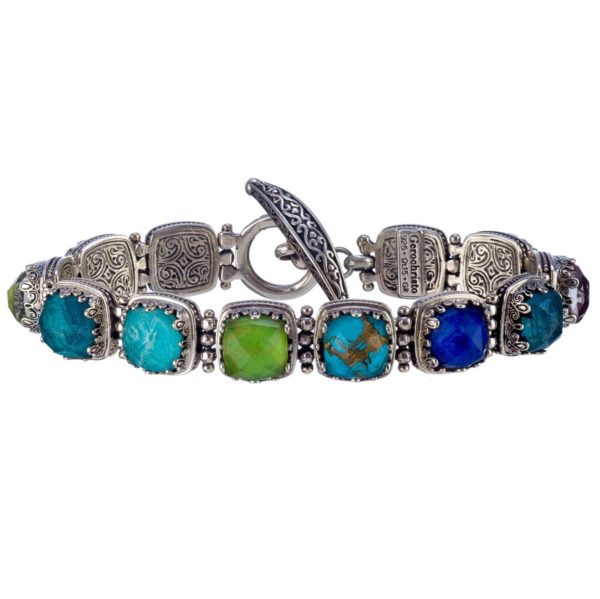 Multi-Colored Stone Link Bracelet for Women’s in Sterling Silver 925