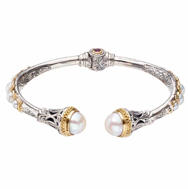 Cuff Bracelet for women’s Pearls 18k Yellow Gold and Silver 925
