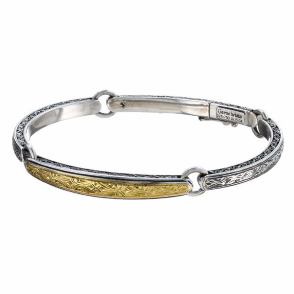 Bangle Bracelet Yellow Solid Gold k18 and Sterling Silver 925