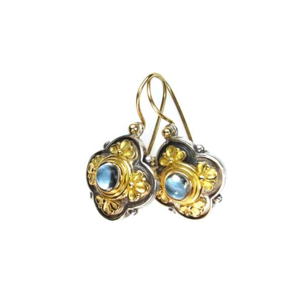 Flower Earrings in k18 Yellow Gold and Sterling Silver 925